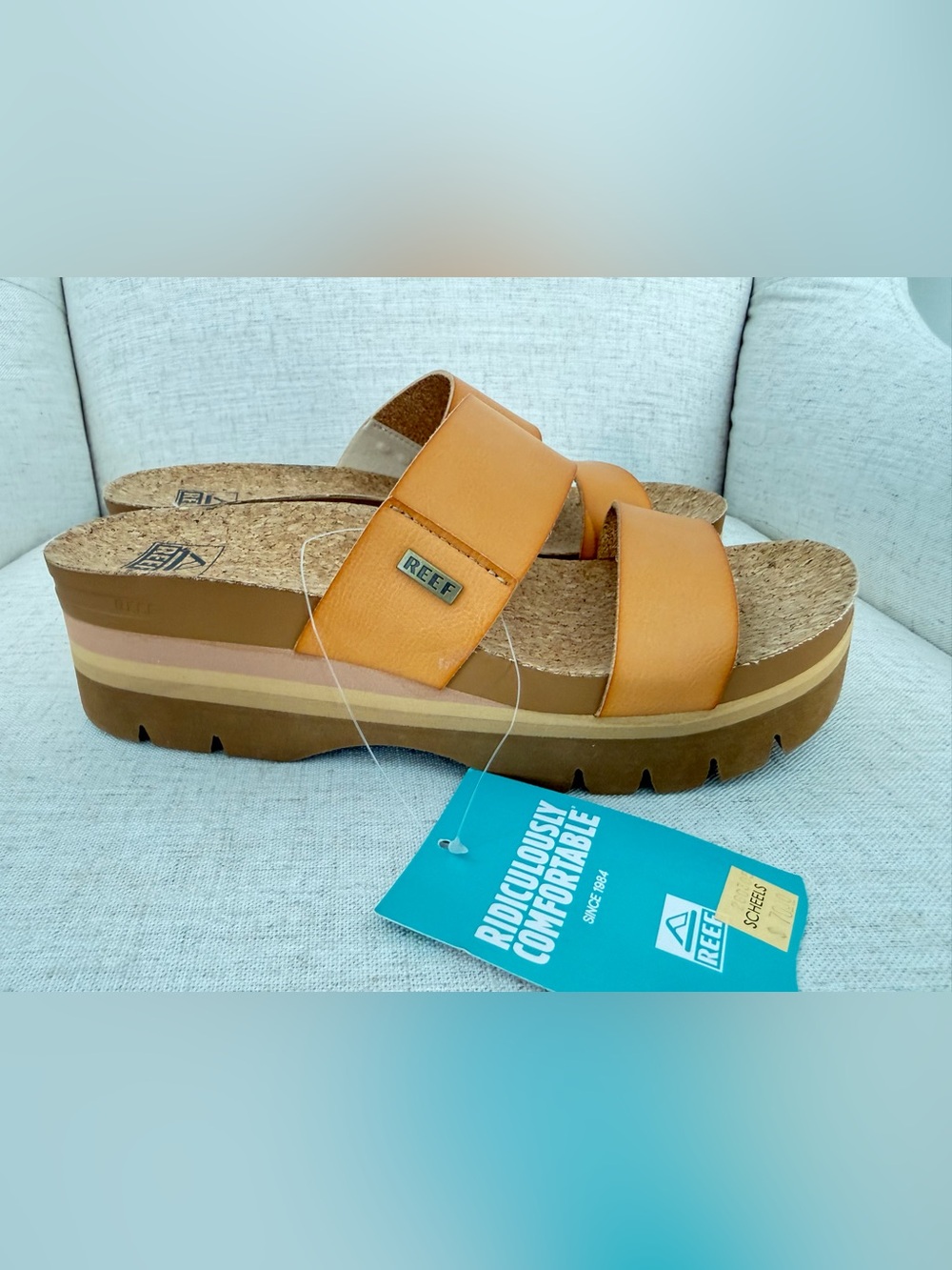 REEF Cushion Vista Hi 2.5 Platform Slide Sandals Natural Womens 9 NEW Cork Tan - Picture 5 of 10